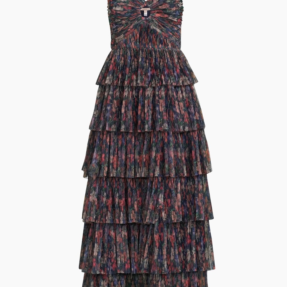 Hutch Rosey Floral Tiered Gown Navy Multi tropical garden - Tiered Maxi Dress